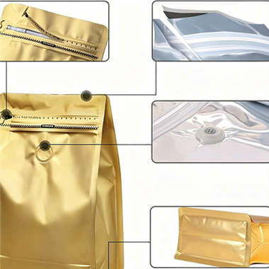 Flat Bottom Coffee Packaging Bags With Degassing Valve